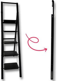 Resim Endokon Katlanır Tutma Kollu Şık Merdiven Siyah 5 Basamaklı - Çelik - Ev - Ofis Merdiveni 