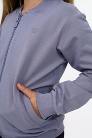 Resim Toontoy Kız Çocuk Kolej Yaka Fermuarlı Cepli Yarım Düşük Omuz Nakış Baskılı Örme Hırka - 2 İplik 