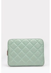 Resim Omuz Askılı Notebook Çanta Tablet Laptop Kılıfı 13"-14" Kapitone Deri Mint Yeşili Renkli 