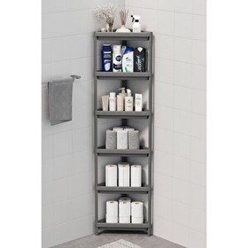 Resim Mithra Life 6 Katlı Üçgen Plastik Gri Banyo Mutfak Rafı MIT1235 