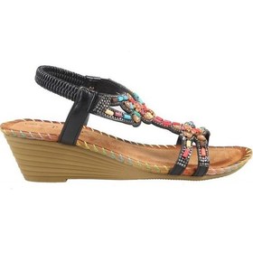 Resim Guja 25y151-6 Kadın Taşlı Dolgu Topuklu Lastikli Comfort Sandalet Siyah Siyah 