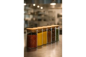 Resim Feyza Design Hava Geçirmez 6'lı Düz Cam Kahvaltılık Vakum Kapaklı Kavanoz Seti 