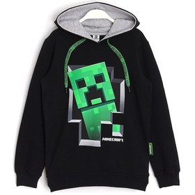 Resim Minecraft Creeper Desenli Kapüşonlu Erkek Çocuk Hoodie 5 - 13 Yaş Siyah 