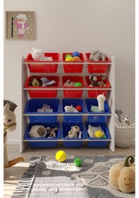Resim 12 Sepetli Çok Amaçlı Oyuncak Dolabı Montessori Dolap Kırmızımavi Kırmızı - Mavi 