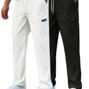 Resim Erkekler için Rahat Düz Kesim İş Pantolonu - Hafif Polyester, Çekmece Bel, Bahar/Yaz Tarzı, Beyaz ve Lacivert Seçenekler, Günlük İş Giysisi | Düz Kesim Pantolon | Polyester Kumaş 