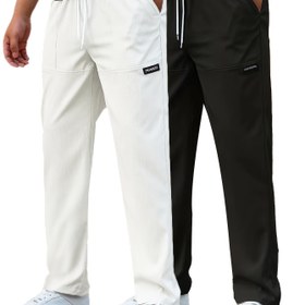 Resim Erkekler için Rahat Düz Kesim İş Pantolonu - Hafif Polyester, Çekmece Bel, Bahar/Yaz Tarzı, Beyaz ve Lacivert Seçenekler, Günlük İş Giysisi | Düz Kesim Pantolon | Polyester Kumaş 