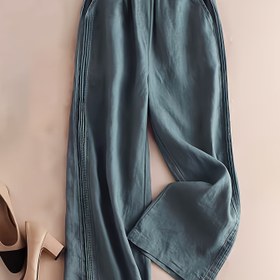 Resim Kadın Yüksek Bel Geniş Bacaklı Pantolon - Elastik Bel Bandı ile Şeffaf Olmayan Pantolon, Her Gün ve Resmi Kıyafetler için Bol Kesim Düz Bacaklı Pantolon, Ofis, Partiler - Bahar/Sonbahar Rahat Pantolonlar, Zeytin Yeşili/Neutral Tonlar - Kolay Bakım Kadın Pantolonları, Yüksek Bel Pantolonları, Parti Kıyafetleri, Rahat Giyim, Ofis Kıyafetleri, Dayanıklı Yapı, Şık Alt Giyim, Moda Severler, Kadınlar İçin Beyaz Pantolonlar Zarif ve Şık, Kadın Pantolonları, Geniş Pantolonlar, Kadınlar İçin Beyaz Pant 