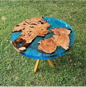 Resim Ls Wood Store Ls Wood - 80 Cm Çap Zeytin Ağacı Yuvarlak Epoksi Masa / Yemek Masası / Epoksi Masa 