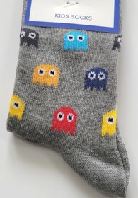 Resim bayansepeti Renkil Pacman Desenli Parfümlü Pamuklu Unisex Gri Pacman Çocuk Çorabı 