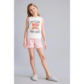 Resim DeFacto Kolsuz Ayıcıklı Regular Fit 2'li Ecru Pijama Takımı Kız Çocuk H8112A826SM 