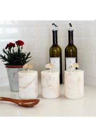 Resim Akayev Mermer Beyaz Ginkgo 3'lü Baharatlık Beyaz 