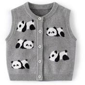 Resim Kızlar & Erkekler için Sevimli Panda Örgü Hırka - Siyah & Beyaz Panda Tasarımlı Kolsuz Yelek, Yumuşak Gri, Düğmeli Ön, İlkbahar/Sonbahar İçin Mükemmel, Oyunbaz Çocuk Modası, Rahat Çocuk Giyim 