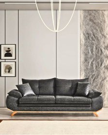 Resim Velura Home & Living Azir Yataklı Koltuk & Bazalı Koltuk & Üçlü Kanepe (3'LÜ) - Antrasit Nubuk Bukle Kumaş 