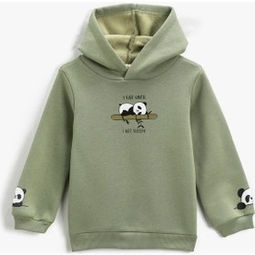 Resim Koton Kapşonlu Sweatshirt Panda Baskılı Şardonlu Uzun Kollu Yeşil 3wkg10716ak 3WKG10716AK786 Yeşil 