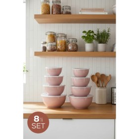 Resim Vienev 8'li Yuvarlak Kase Seti Pembe | 1l, 1.5l, 2.3l, 3.3l | Kapaklı Çok Amaçlı Mutfak Saklama Kabı 