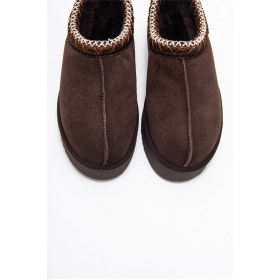Resim Luvi Shoes Avelıa Kahverengi Süet Hakiki Deri Dikişli Kadın Kalın Tabanlı Kışlık Terlik Kahverengi 