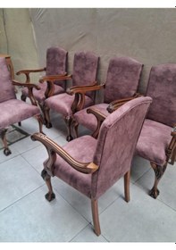 Resim Sandalye Berjer Bengi 90621 Model Aslan Ayak Oymalı Gölge Desen Ceviz Boyalı 6 Adet Kahverengi 