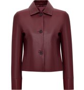 Resim Beatrix Women's Burgundy Shirt Collar Short Leather Jacket Derimod