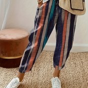 Resim Cebi Olan Kadınlar için Gündelik Çizgili Pantolon, Dokuma Polyester, Yetişkin Beden, Düz Bacak, Tüm Mevsim Moda Giyim 