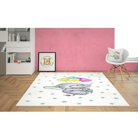 Resim Balonlu Uçan Fil Kalın Taban Çocuk Oda Halısı 