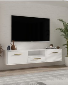 Resim 1331dropdd-128 Duvara Montaj Tv Sehpası Beyaz-altın Beyaz-altın 