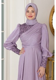 Resim Raika Moda Omuz Ve Kol Detaylı Yağmur Tesettür Büyük Abiye Lila 
