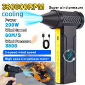 Resim 380000 RPM Turbo Jet Fan Hava Üfleyici 380g İtme & 60m/s Rüzgar Hızı, Kar/Toz/Mangal için 3-Hızlı Fırçasız Motorlu Taşınabilir El Tipi Üfleyici Kamp Araba Temizliği Babalar Günü Hediyesi Yaz Soğutma Fanı 