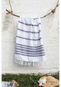 Resim %100 Pamuklu 100x180 Peştemal Plaj Havlusu Jakarlı Lacivert 