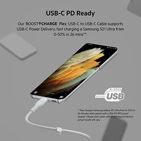 Resim Belkin MacBook Pro, iPad Pro, Galaxy S21, Ultra, Plus ve Diğer Aygıtlar için Güç Dağıtımı PD ile Hızlı Şarj için BoostCharge Flex Silikon USB-C - USB-C Kablosu 1 m USB-IF Sertifikalı - Beyaz 