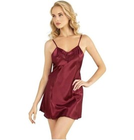 Resim Bordo Kısa Saten Gecelik 8231 Bordo 