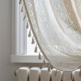 Resim 1 Adet Bohem Rustik Pencere Perdesi, Vintage Pamuk Fırfır ve Tassel Detaylı Bej Dantel Perde, Yatak Odası Oturma Salonu Mutfak Ofis Ev Dekoru İçin Çubuk Cebi, Oda Bölücü,Gizlilik Perdesi,Püskül Süsleme,Vintage Perdeler,Hafif Malzeme,Nefes Alabilen Kumaş,Dekoratif Perdeler,Şeffaf Pencere Panelleri,Rahat Ev,Ev Stilistleri 