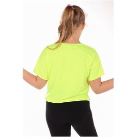 Resim Toontoy Kids Toontoy Kız Çocuk Baskılı Bisiklet Yaka Kısa Kollu Tişört Neon Sarı 