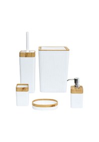 Resim Still Rattan 5 Parça Kaplama Kare Banyo Seti Açık Ahşap Ahşap - Beyaz 