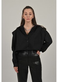 Resim Vatkalı Siyah Crop Gömlek-siyah Siyah 