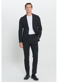 Resim AC&Co / Altınyıldız Classics Erkek Sıyah Slim Fit Dar Kesim Mono Yaka Yünlü Takım Elbise Siyah 