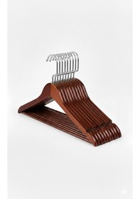 Resim Faravis Atelier Kahverengi Ahşap Askı Kıyafet Elbise Ve Gömlek Askısı 24 Adet Premium (ÖZEL AMERİKAN KANCALI) GOLD 