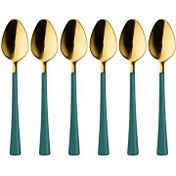 Resim Kitchen Design Lab Kutulu Parlak Gold-Yeşil Paslanmaz Çelik Çay Kaşığı Seti 6 Adet 