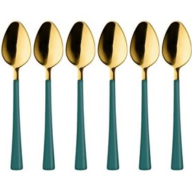 Resim Kitchen Design Lab Kutulu Parlak Gold-Yeşil Paslanmaz Çelik Çay Kaşığı Seti 6 Adet 