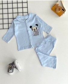 Resim DERİNBEBE Neşeli Bebekler Önden Çıtçıtlı Fare Desen Pijama Takımı Mavi 