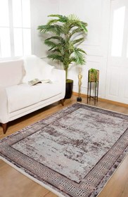 Resim Minimalist Eskitme Krem Bej Kahve Yunan Anahtar Bordürlü Halı - SH1539KBKA - 160x230cm 