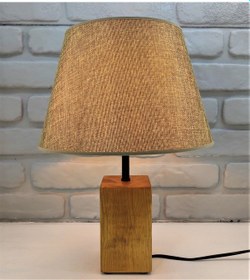 Resim Teak Rengi Ahşap Kütük Ayaklı Kahverengi Kumaş Şapkalı Abajur M Kahverengi 