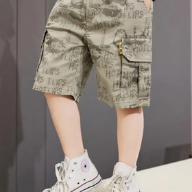 Resim Dayanıklı Kargo Şortları, Elastik Bel, Cep ve Eğlenceli Alfabe Graffiti Tasarımı - Rahat Polyester Kumaş, Her Gün Yaz Giyim İçin Bol Kesim, Casual Giyim Şortları | Trendy Kargo Şortları | Polyester Kumaş Kısa, Açık Hava İçin 