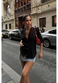 Resim Poulina Flamlı Keten Gömlek 3257-08 Si Yah 