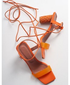 Resim Luvishoes 801 Turuncu Cilt Topuklu Kadın Sandalet Turuncu 