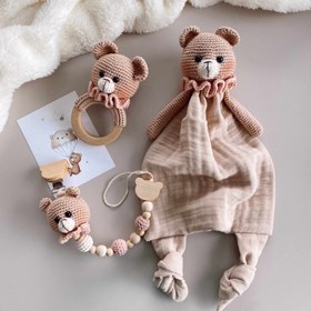 Resim Amigurumi Müslin Ayıcık Bebek Seti - 3lü Bebek Seti Pembe 