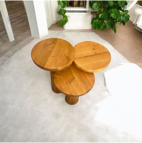 Resim Simillo Home&Living Wood Wooden Ahşap 3’lü Set Fitilli Mantar Yan Sehpa Modern Tik Ağacı Renk Fiskos 