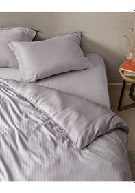 Resim Madame Coco Elicia Çift Kişilik %100 Pamuk Çizgili Saten Nevresim Takımı - Koyu Gri 8684427187265 Gri 