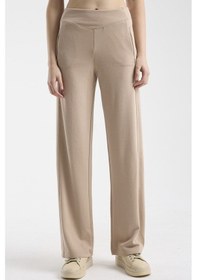 Resim Yumuşak Dokulu Bol Paça Eşofman Alt - Bej Bej 