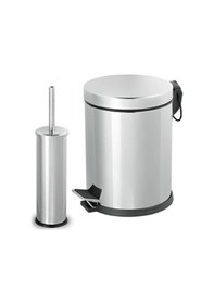 Resim Banyo Seti - 3 Litre (Lt) Çöp Kovası Ve Tuvalet Fırçası Krom 