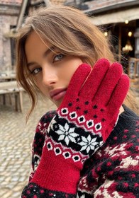 Resim LAGRANZE Kadın Angora Nordic Desen Eldiven 
